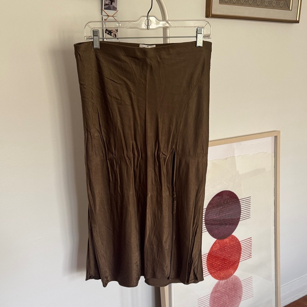 Socialite Olive Green Brown Midi Skirt